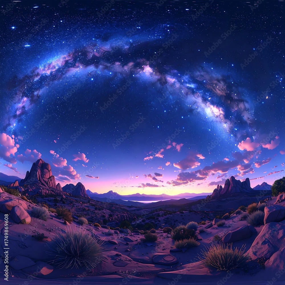 Naklejka premium Stunning Night Sky Over Desert Landscape.