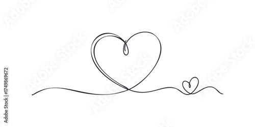 Continuous Line Drawing of Two Hearts Connected by a Swirling Line