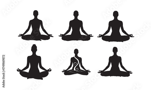 Yoga Poses Silhouettes in Meditation for Wellness and Peaceful Lifestyle