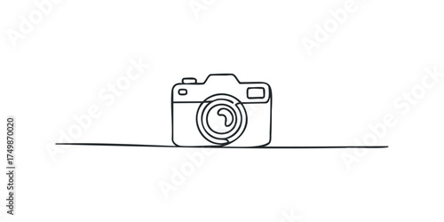 Simple Outline Camera Object on Horizontal Line