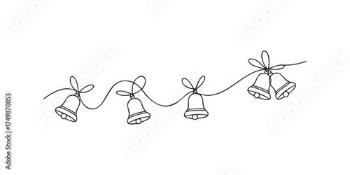 Minimalist line drawing of hanging bells with bows
