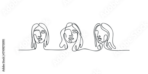 Three abstract continuous line portraits of women