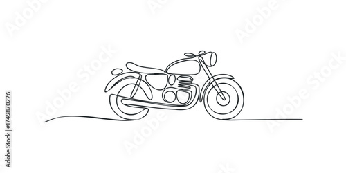 Continuous line drawing of a vintage motorcycle