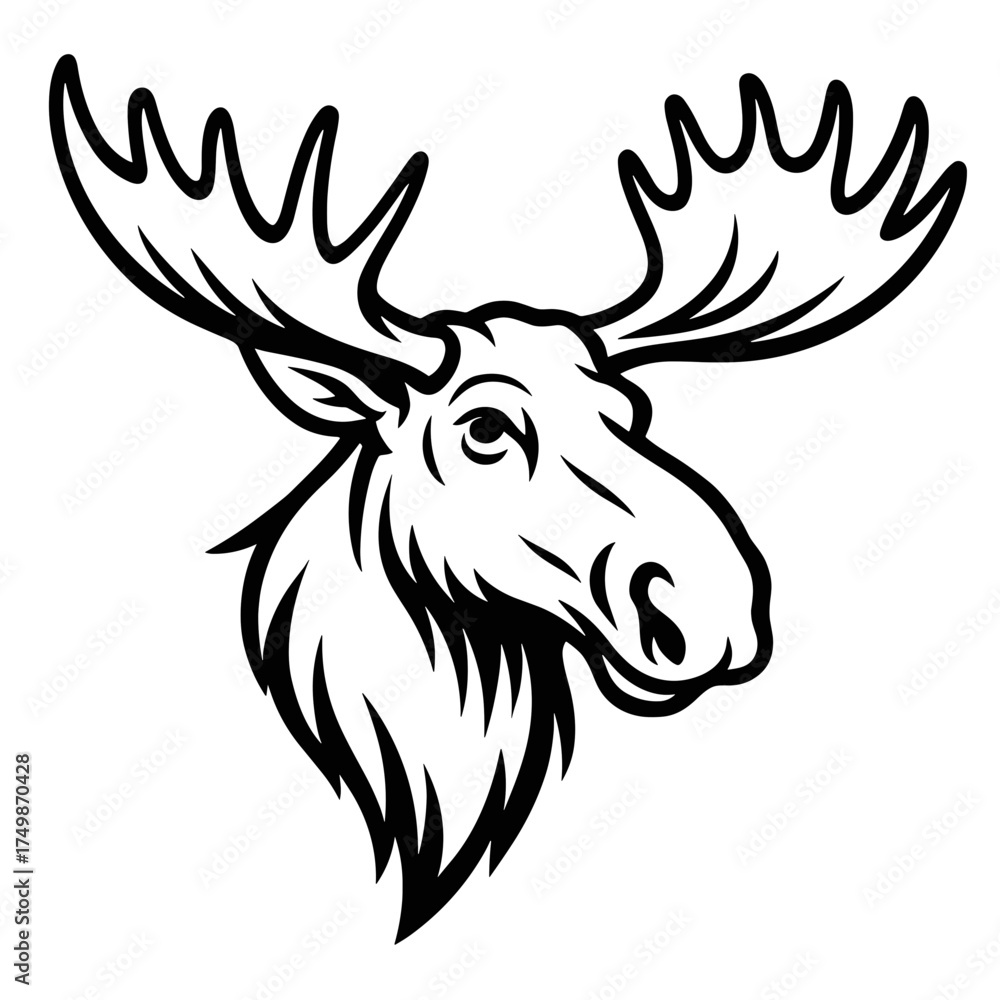 Obraz premium Moose head illustration in black and white line art style 