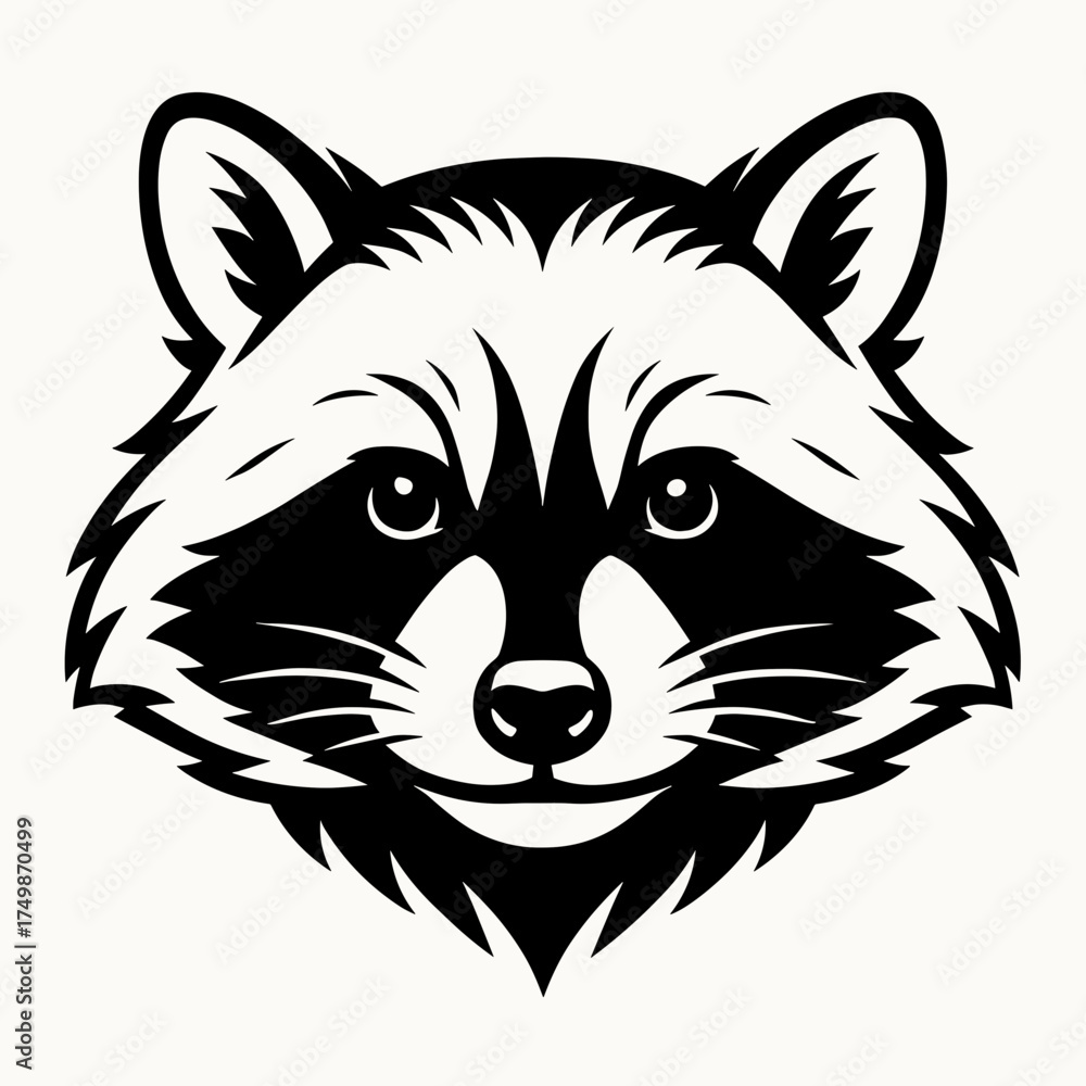 Obraz premium Raccoon head illustration in black and white vector style 