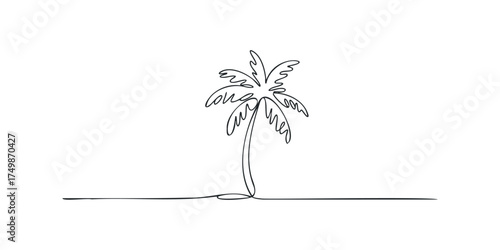 Single line drawing of a palm tree on a white background
