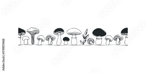 Line Drawn Mushrooms Border Decoration
