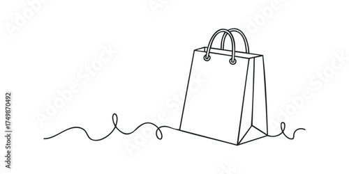 Single Line Drawing of a Shopping Bag