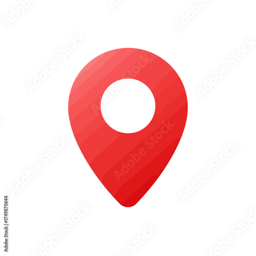 Red map location pin icon graphic for pinpointing destinations on digital maps and navigation apps vector on white background