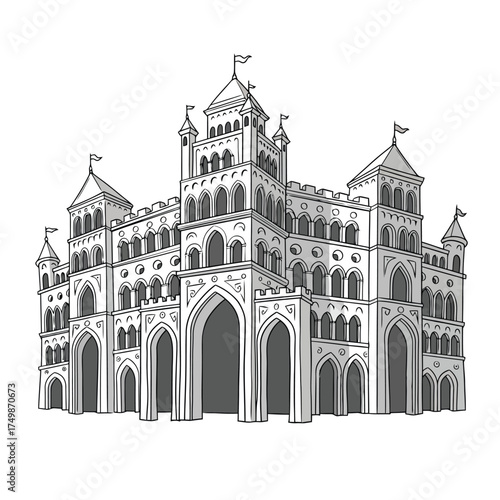 gray castle drawing, architectural structure clip art preview