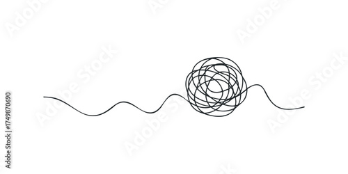 Tangled line forming a chaotic ball on a simple curve