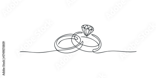 Minimalist single line drawing of a diamond engagement ring