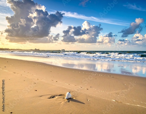 Sunrise Beach Scene with Bird.