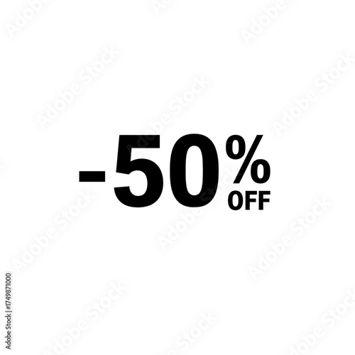 Bold -50% off text graphic for sales and promotions featuring discount percentage vector on white background