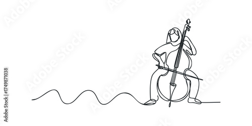 Person playing cello in continuous line drawing
