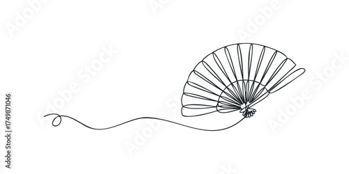 Minimalist line drawing of an open folding fan