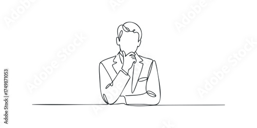 One line drawing of thoughtful man in suit