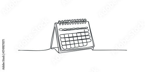 One line drawing of a desk calendar with spiral binding