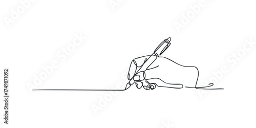 Line Drawing of a Hand Writing with a Pen