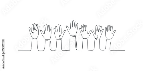 Group of diverse hands raised in unity