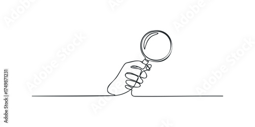 Hand Holding Magnifying Glass Line Art