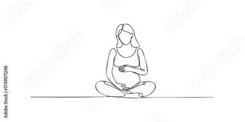 Continuous Line Drawing of Pregnant Woman Sitting Cross-legged