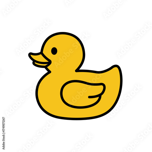 Cute yellow rubber duck toy with simple outline for bath time fun and childhood memories vector on white background