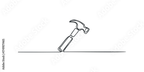Single line drawing of a claw hammer on white