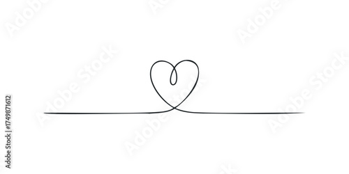 Single line drawing of a heart on a simple line