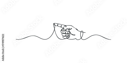 Single line drawing of a cupped hand gesture
