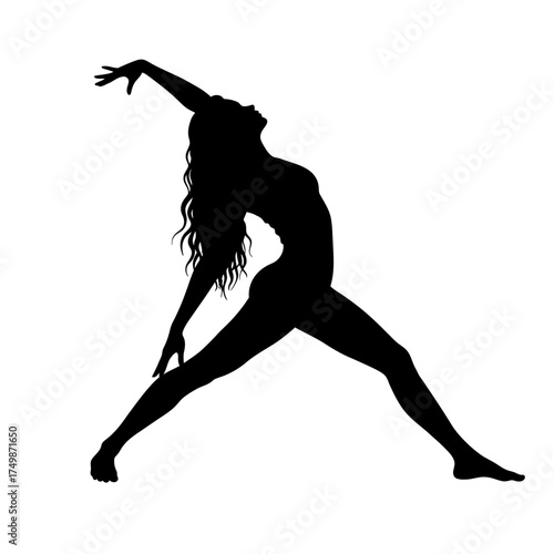 Silhouette of a woman in a graceful yoga pose for wellness and flexibility vector on white background
