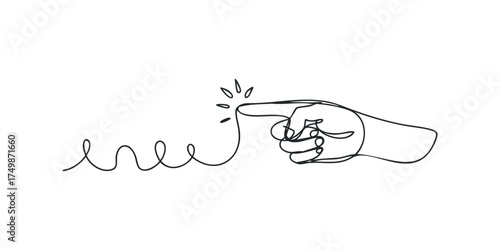 Single line drawing of a finger pressing a button