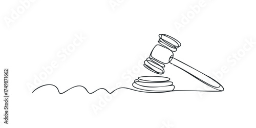 Judge's gavel striking a block with a wavy line