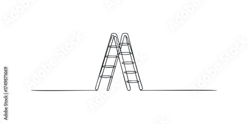 Two stepladders leaning together on white background