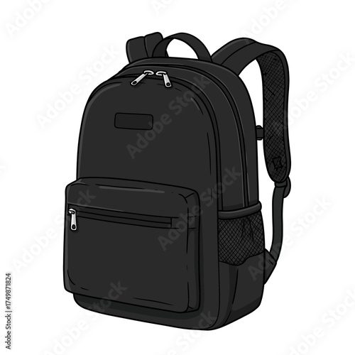 Modern black backpack for travel school and daily commutes durable and stylish design vector on white background