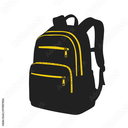 Stylish black backpack with colorful zipper accents for school travel and everyday use vector on white background