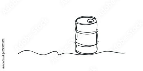 Single Line Drawing of Oil Barrel with Wavy Ground