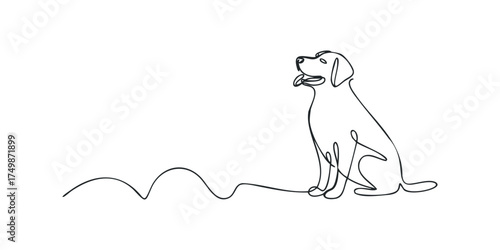 Continuous line drawing of a happy dog sitting