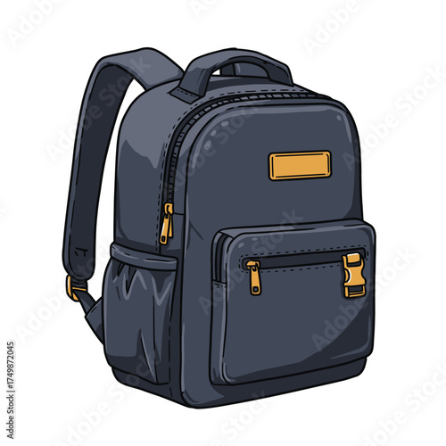 Modern blue backpack with gold accents ideal for school travel and everyday use vector on white background