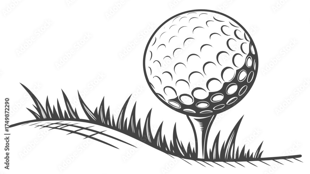 Fototapeta premium Golf ball on tee with grass vector illustration for golf course design and sporting event graphics use