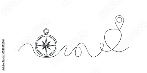 Compass with winding path and location pin