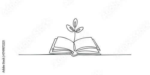 Open book with plant growing from pages