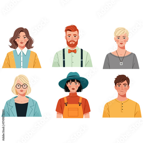 Diverse Group of People Portraits in Vector Art Style.