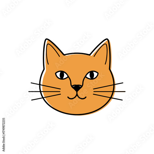 Cute Orange Cat Face Illustration with Black Outline.