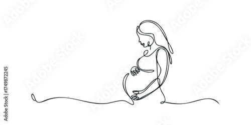 Line drawing of pregnant woman cradling belly