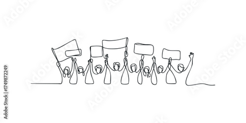 Group of people holding signs and banners