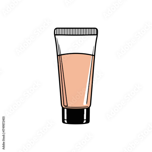 Illustration of a makeup foundation tube with beige liquid.