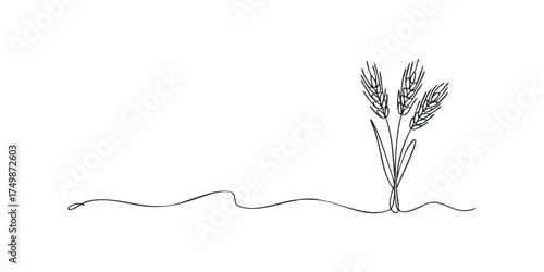 Single Line Wheat Stalks Minimalist Outline