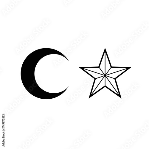 Celestial icons crescent moon and star symbolism astronomy night sky symbols vector on white background