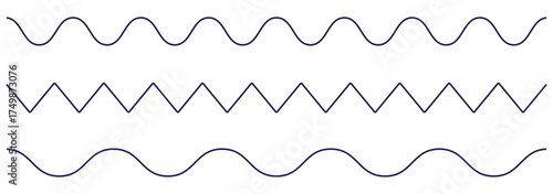 Editable zigzag line pattern with seamless wave texture. Flat vector  Vector wavy and zigzag horizontal underline. Waves line set. Set of wavy lines. Wave ornament pattern. Wave thin line background.
